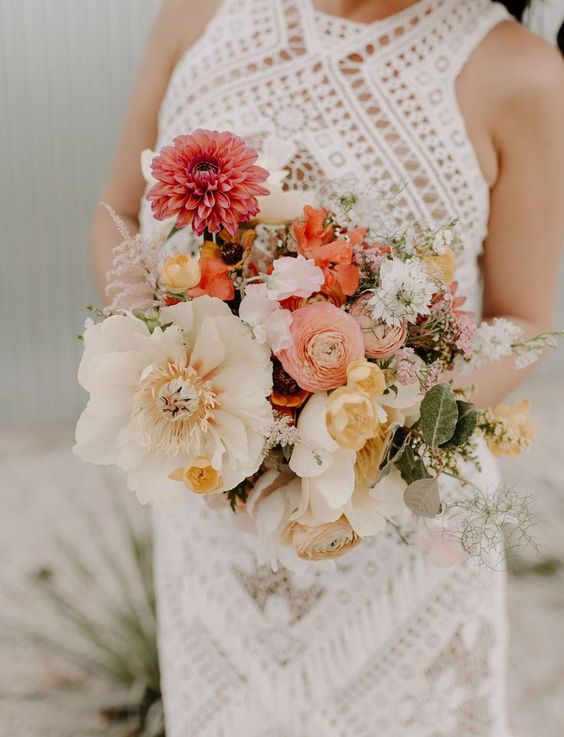 A cute boho wedding bouquet