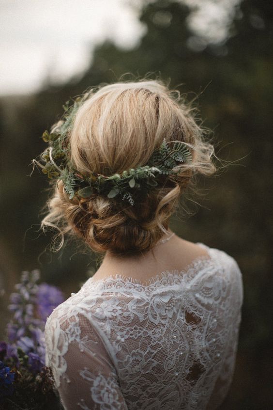 a beautiful and delicate greenery crown with several types of leaves is a lovely idea for a woodland or boho bride