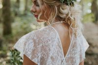 a jaw-dropping textural and dimensional greenery bridal crown is a beautiful idea for a spring or summer wedding with a boho feel