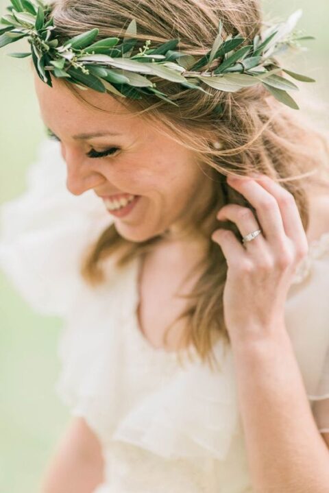 a pretty and simple greenery crown of eucalyptus is a lovely idea for a spring or summer wedding