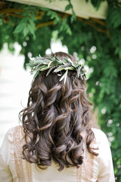 greenery and lavender crown is a fantastic idea for a boho or backyard bride, it’s perfect for a summer wedding
