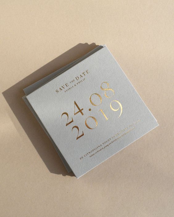 stylish grey wedding save the dates with gold foil are amazing for a wedding with an elegant touch and metallic details