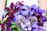06 a bright wedding bouquet with violet, burgundy and lilac blooms including allium and greenery is a fantastic idea