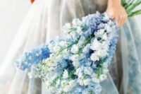 08 a chic blue and white deliphinium wedding bouquet will be an amazing solution for a spring or just garden bride