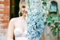 13 a gorgeous long-stem wedding bouquet of serenity blue delphinium is a fantastic idea for a delicate and refined bridal look