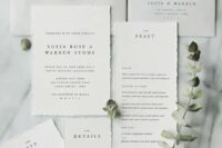 03 a clean minimalist wedding invitation suite with a raw edge and elegant envelopes is a gorgeous idea for a minimal wedding