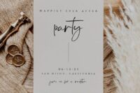 05 a stylish modern wedding invitation in a neutral tan shade, with modern black calligraphy is a chic idea