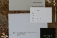 08 a minimalist wedding invitation suite in white, light grey and black, with modern lettering and a bit of calligraphy shows off the color schene
