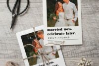 10 an elopement announuncement card with a photo of the couple and stylish modern letters