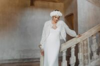 14 a plain mermaid wedding dress paired with a lace bomber jacket is a fantastic look with a strong modern feel