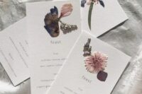 15 lovely pressed flower menus with very delicate printing are amazing for a spring or summer boho wedding