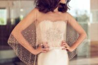 24 a champagne-colored sheer wedding capelet with rhinestones is a fantastic solution for a delicate and refined bridal look