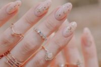 24 nude wedding nails with constellations, stars and half moons are very beautiful and subtle, suitable for a celestial bride