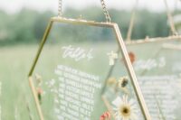 32 a pressed wildflower hexagon escort card is a gorgeous idea for a wildflower or boho wedding
