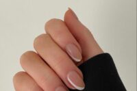 34 dusty pink wedding nails with arched white touches are amazing as a fresh take on French nails