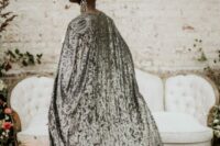35 a long black sequin bridal cape is a lovely and very glam idea for a winter bride and not only