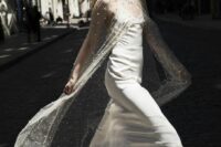 38 a sheer maxi bridal capelet with pearls is a beautiful solution to pair up with a plain wedding dress