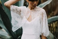 40 a small lace capelet will be a delicate and chic accessory idea for a modern and romantic bridal look