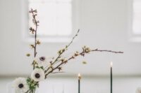 55 a stylish minimalist wedding centerpiece composed of blooming branches and white anemones is a lovely idea for a neutral wedding