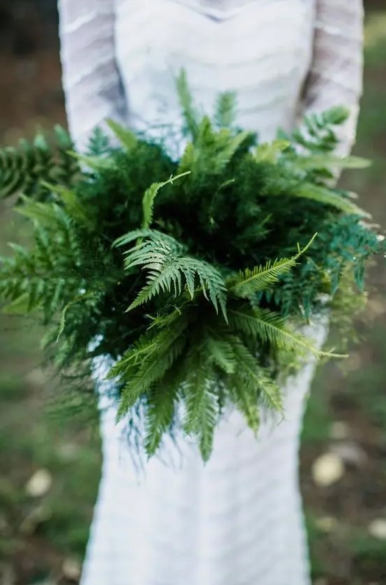 a fern wedding bouquet is a great idea for a modern or minimalist bride, it won't wither