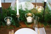 a simple fern table runner is very winter-like and can be used for rustic, woodland, mountain and many other types of weddings