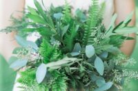 a super textural greenery wedding bouquet of fern and seeded eucalyptus is a lovely idea for a modern or casual bride