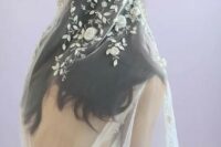 05 a gorgeous veil with realistic floral and leaf appliques of lace and beads for a romantic bride