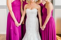 05 beautiful and trendy halter, one shoulder and strap maxi bridesmaid dresses taken in the hottest 2023 color – magenta