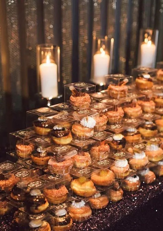 individually packed donuts are an awesome and cozy ideas suitable for all wedding styles and themes