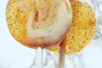 08 delightful gold glitter swirl lollipops are a great idea for a summer or fall wedding or for a glam celebration with touches of gold