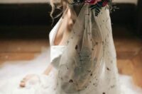 11 a floral embroidered veil and a fresh flower accent on top are a beautiful idea for a lovely boho bridal look
