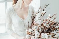 13 a delicate long stem wedding bouquet of cotton buds and dried flowers is a lovely idea for a delicate spring wedding