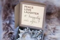16 a silver heart ornament with frosted patterns is a very romantic favor for a Christmas or NYE wedding