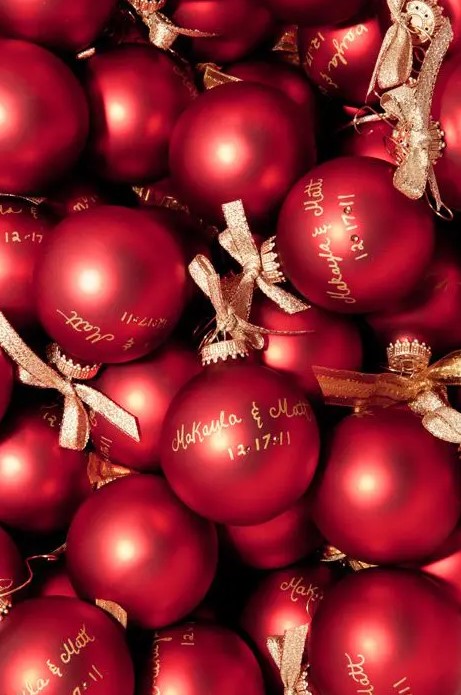 Christmas ornaments with your names and wedding date on will remind your guests of your wedding every year