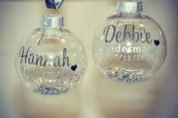 20 cool sheer personalized Christmas ornaments filled with glitter are lovely and budget-friendly favors