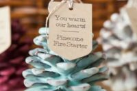 21 DIY some pinecone fire starters for each guest adding tags and a touch of color – this is awesome for Christmas and NYE