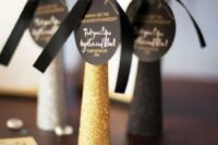 23 metallic and black glitter noisemakers will be great for New Year nuptials, make some yourself or buy ready ones