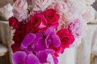 28 a jaw-dropping wedding bouquet from white to light pink, fuchsia and bold purple and a cascading effect is a bright idea