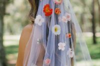29 a wedding veil accented with silk and fresh blooms in neutrals, pink and coral is a gorgeous idea for a summer wedding