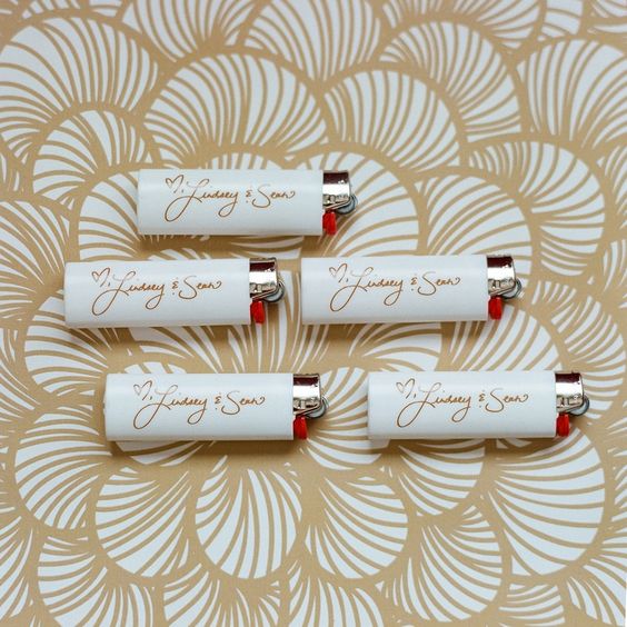 custom lighter favors are timeless and can be offered at literally any wedding, just like matches