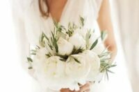 02 a lush white peony wedding bouquet with greenery is a great idea for a summer bride