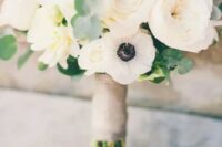 05 a white peony and anemone wedding bouquet with a twine wrap is a stylish idea with a touch of whimsy