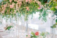 46 refined wedding table decor with tall and large blush wedding centerpieces that are doubles in the on-table floral arrangements