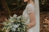 55 a textural forest greenery wedding bouquet with ferns, grasses, pale greenery and succulents is a fresh idea