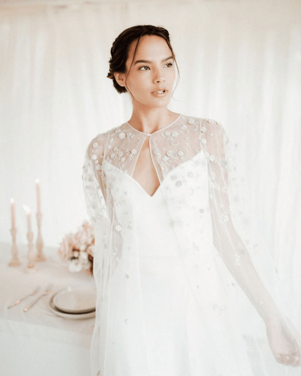 a delicate sheer veil with embroidery and applique is a beautiful solution to add a touch of romance to your look