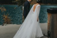 a long sheer cape veil with a lace trim is a fantastic statement for a refined and beautiful bridal look