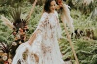 06 a boho lace sheath wedding gown all covered with long fringe looks very breezy and wild, perfect for a western wedding