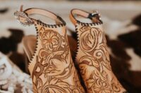 38 eye-catchy leather patterned wedding shoes are a nice addition to a western bridal look