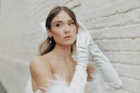 41 long plain feather gloves will instantly elevate any bridal look with any wedding dress