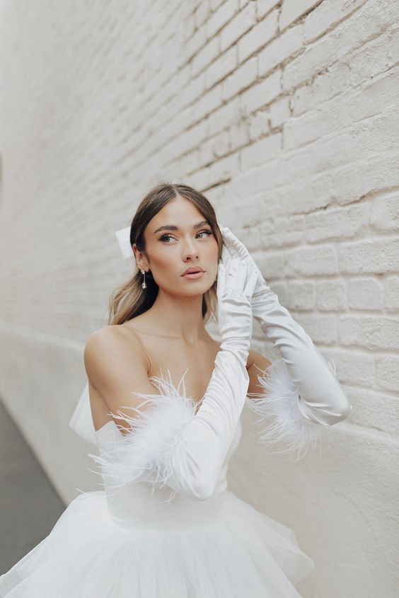 long plain feather gloves will instantly elevate any bridal look with any wedding dress
